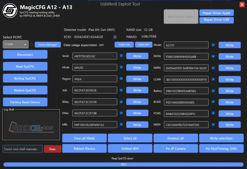 USBLiter8 Tool Magic CFG A12 A13 Windows - Interfaz profesional