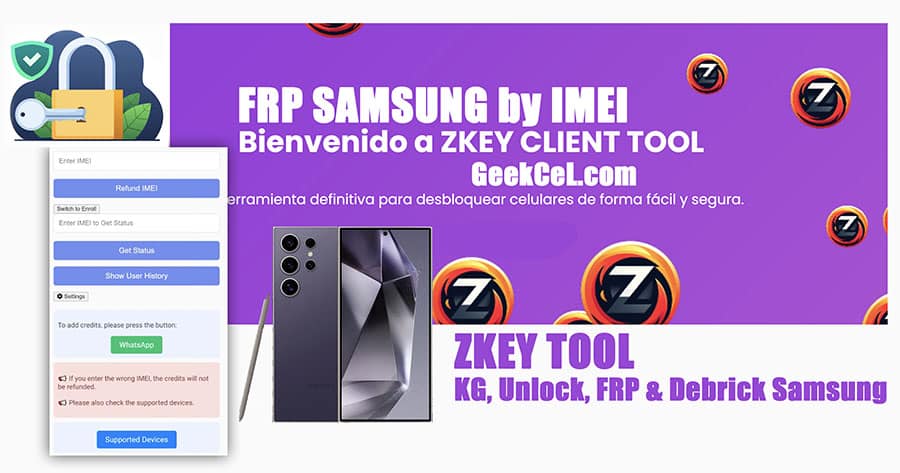 Zkey Tool Cr&eacute;ditos de Servidor para FRP Samsung por IMEI imagen principal