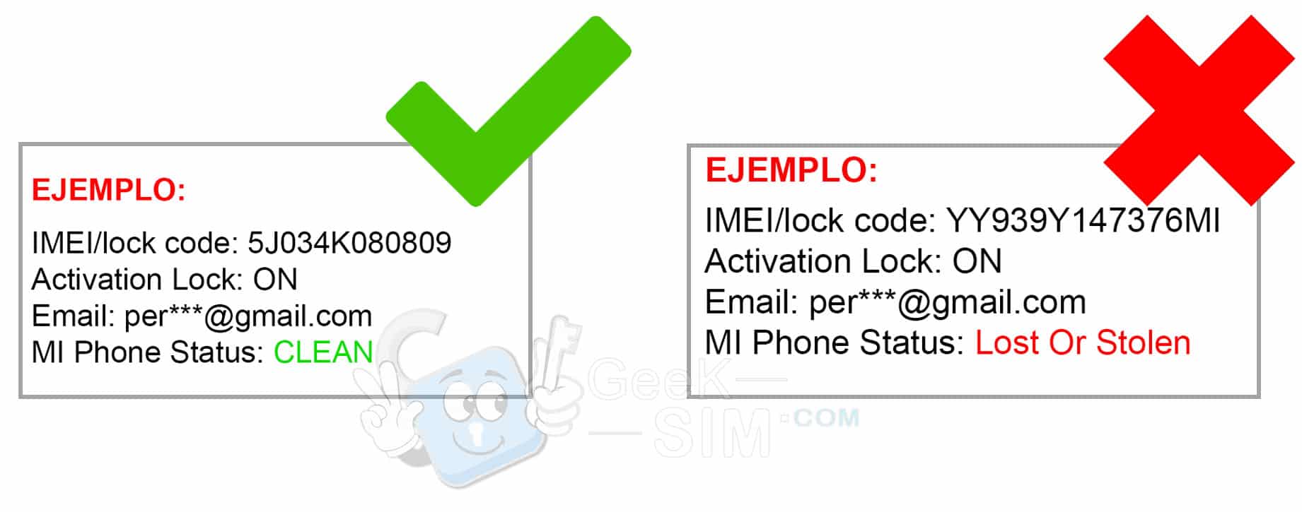 Ejemplo de resultado Verificador Xiaomi Clean o Lost