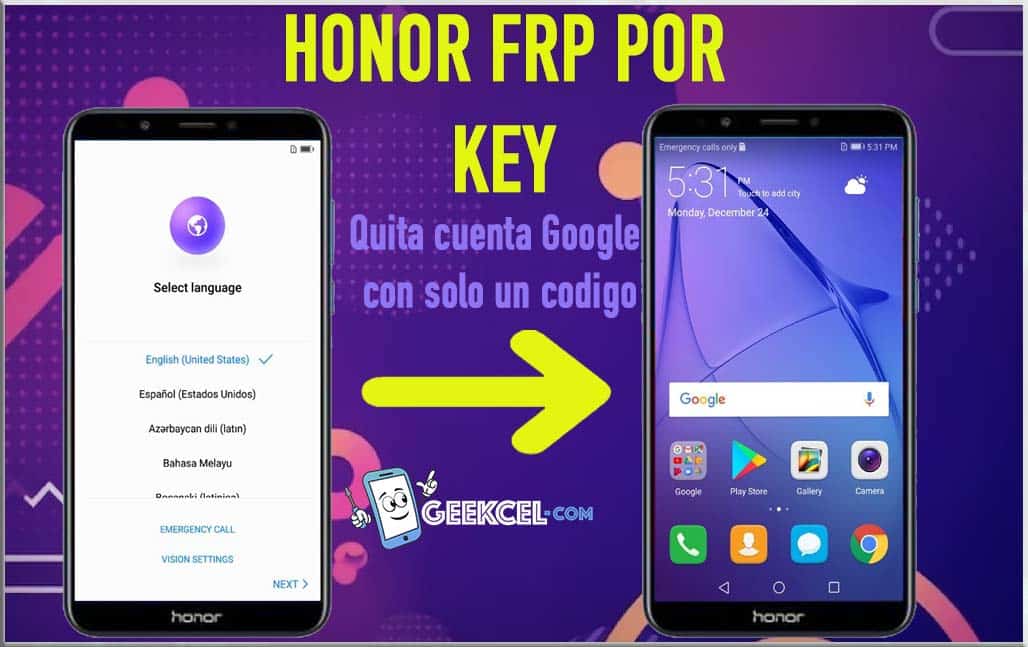 eliminar frp honor reset key cuenta google